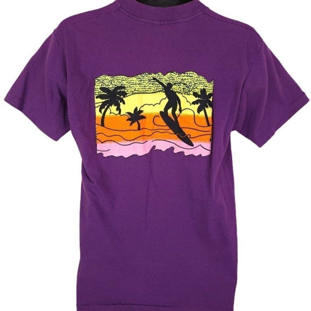 Surfer T Shirt Vintage 80s Tropical Palm Trees Surf Longboard Mens Size Medium
